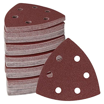 120 Pcs Triangle Sanding Pads, 80 Grits Detail Sander Sandpaper Hook and Loop Sanding Sheet,3.54"(90mm) Triangular Sandpaper for 3.5" Oscillating Multi Tool - size: 80 Grit, style: Hole