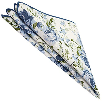 Cotton 2.5-Inch Skinny Floral Tie and Pocket Square Set for Men - color: Cyan