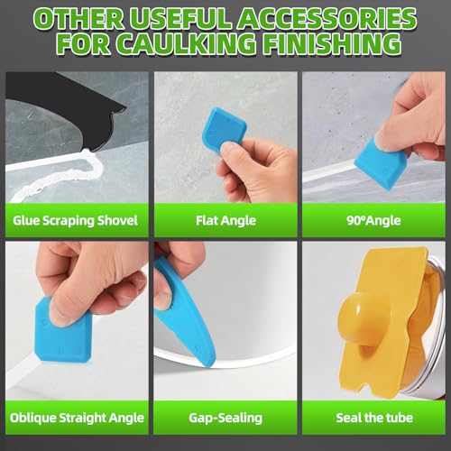 5 in 1 Silicone Caulking Tool Kit, Caulk Remover Tool with Stainless Steel Head,Caulk Finishing Tool with Different Angles,Grout Removal Tool for Kitchen Sink Washroom Bathroom Toilet Caulking (White) - color: White