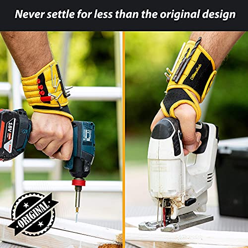 BINYATOOLS Magnetic Wristband for Tools Gift for Him Magnet Screw Holder Wrist Support Keeps Screws Nails, Drill Bits Handy Unique Tool Gadgets Men’s Gadgets Dad Gadgets - color: Yellow