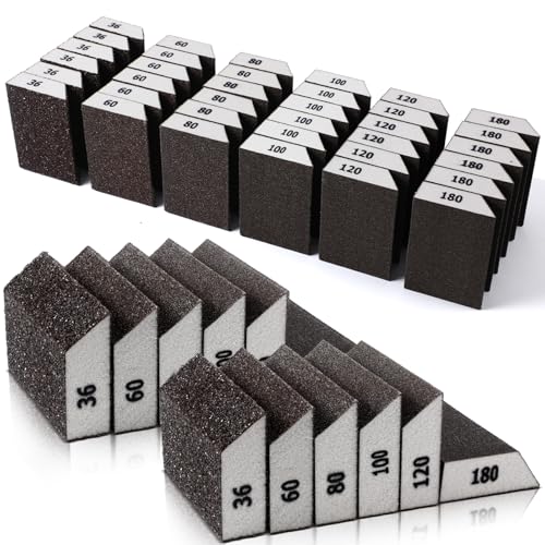 36 Pack Single Angle Sanding Sponge Blocks, 6 Grits 60-600