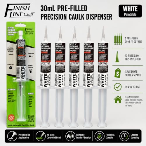30mL Pre-Filled Precision Caulk Applicator White 5-Pack - color: White