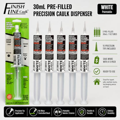 30mL Pre-Filled Precision Caulk Applicator White 5-Pack - color: White