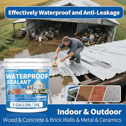 Liquid Waterproof Sealant 5 Gallon Clear, Transparent Waterproof Coating - color: Clear 5 Gallon