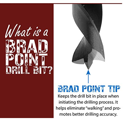 12 Inch Long Drill Bits for Wood Boring 7 Brad Point Drill Bits (1/8"-1/2")