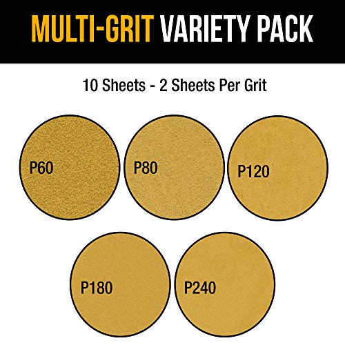 Dura-Gold 9" Drywall Sanding Discs, 10 Hole, Grits 60, 80, 120, 180, 240 - size: Variety Grit