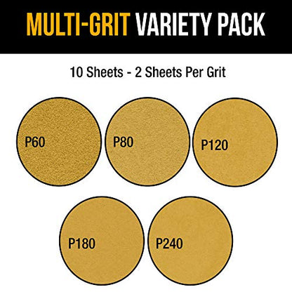 Dura-Gold 9" Drywall Sanding Discs, 10 Hole, Grits 60, 80, 120, 180, 240 - size: Variety Grit