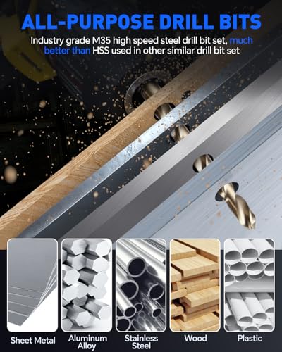 COMOWARE Cobalt Drill Bit Set- 29Pcs M35 High Speed Steel Twist Jobber Length for Hardened Metal, Stainless Steel, Cast Iron and Wood Plastic with Metal Indexed Storage Case, 1/16"-1/2" - size: M35 29PCS