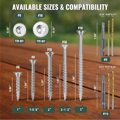 #10 x 2-1/2" Stainless Steel Wood Screws,304HC3 Exterior Deck Screws 80 PCS - size: #10 x 2-1/2"