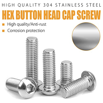 VIGRUE 197PCS 1/4-20 5/16-18 3/8-16 Button Head Cap Screw, SAE 12 Sizes Hex Cap Bolts Flat Washers Nuts Assortment Kit Machine Screws Set, 304 Stainless Steel - size: 197PCS 1/4-20 5/16-18 3/8-16 Button Head