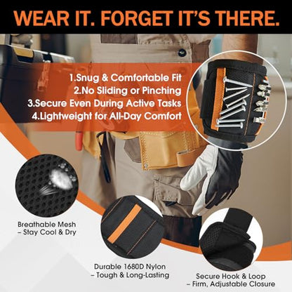 Magnetic Wristband Tool Holder, 15 Magnets for Screws, Nails and Drill Bits
