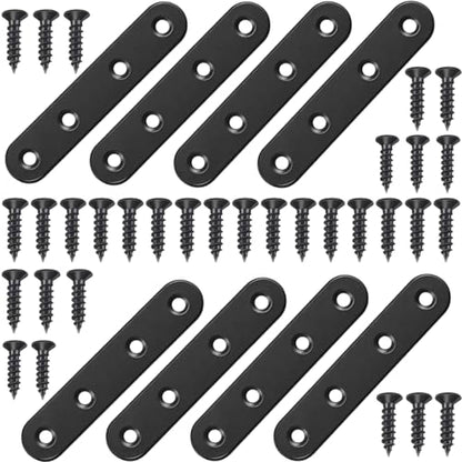 8Pcs Black Stainless Steel Flat Brace Mending Plates, 3 Inch Sturdy Wood Furniture Repair Brackets with Screws - size: 8 Pack