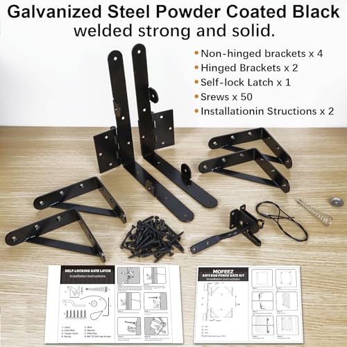 Mofeez Fence Gate Kit Iron Gate Hardware with Gate Latch for Wooden Fences Shed Doors Heavy Duty Anti Sag Gate Corner Brace Bracket - size: Set of 1