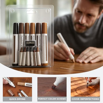 Wood Furniture Repair Kit Wood Markers - Set of 13 - Wood Repair Kit for Stains, Scratches, Wood Floors, Tables, Desks, Carpenters, Bedposts, Touch Ups, and Cover Ups (Wood Repair Kit)