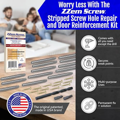 12-Pack #9 x 3 Permanent Stripped Door Hinge Screw Hole Repair Kit - size: 12 Pack
