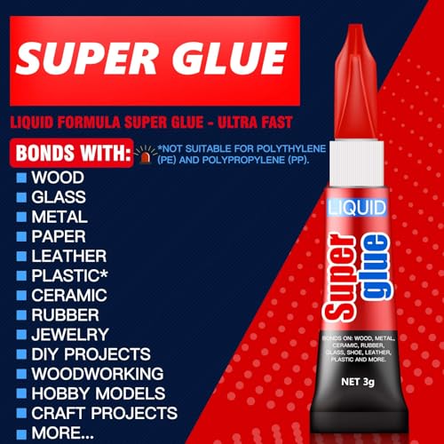 ALECPEA Super Glue, 12 X 3g, Liquid Instant Glue for Metal and Ceramic - color: Liquid