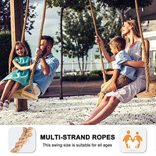 Hanging Wooden Tree Swing with Adjustable Hemp Rope and Tree Straps - color: Raw Wood