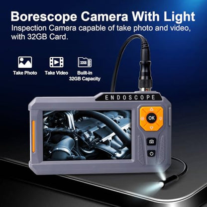 Dual Lens Borescope Camera with 32GB Card, 5-Inch IPS Screen, 16.4FT Cable, - size: 5''Dual Lens 16.4FT