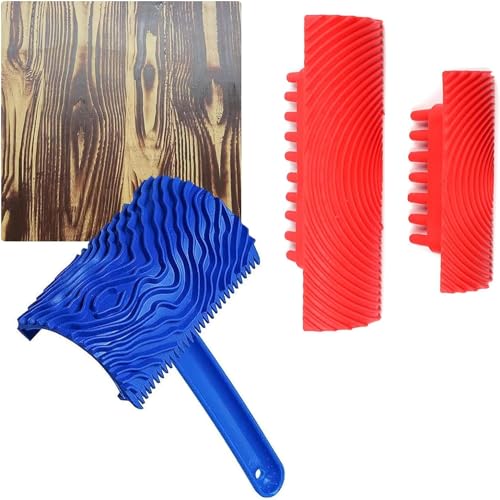 H HAGU LANDE Wood Grain Tool Kit, Textured Paint Roller,3PCS