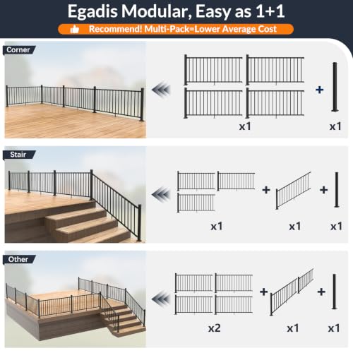 Egadis 2 Pack 36 in x 3 ft Modular Aluminum Porch and Deck Railing Kit - color: Level 3ft - 2Panel 2Post
