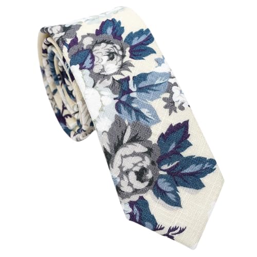 Cotton 2.5-Inch Skinny Floral Tie and Pocket Square Set for Men - color: Beige Peony