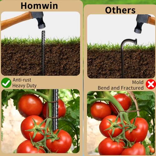 Homwin 16 inches Rebar Stakes 18-Pack Heavy Duty Ground Stakes Rebar Spikes Garden Stakes Metal Steel Stake for Concrete and Timber Straight Black - color: I Shape-Black, size: I-16"x3/8"-18pcs