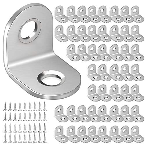 ZOENHOU 100 PCS 20 x 20 mm Stainless Steel L Brackets, 90 Degree Corner Bracket with 200 Screws, Corner Braces for Wood - size: 100PCS 20 x 20mm Silver