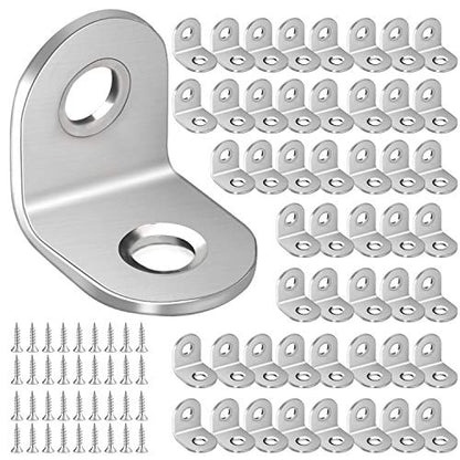 ZOENHOU 100 PCS 20 x 20 mm Stainless Steel L Brackets, 90 Degree Corner Bracket with 200 Screws, Corner Braces for Wood - size: 100PCS 20 x 20mm Silver