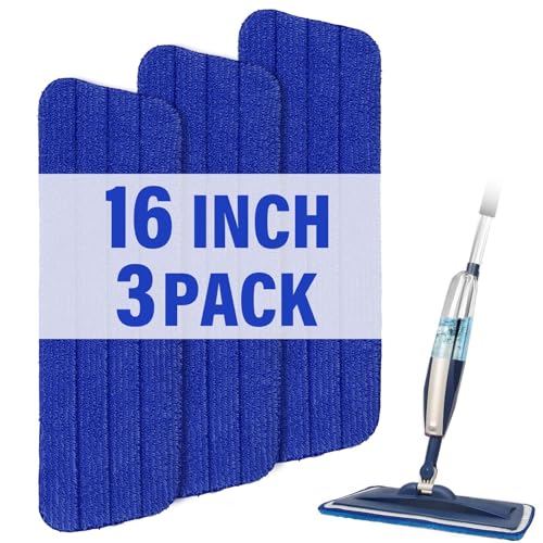 16.5" Microfiber Mop Pads Refills, 3 Pack Reusable Replacement Heads - color: Purple