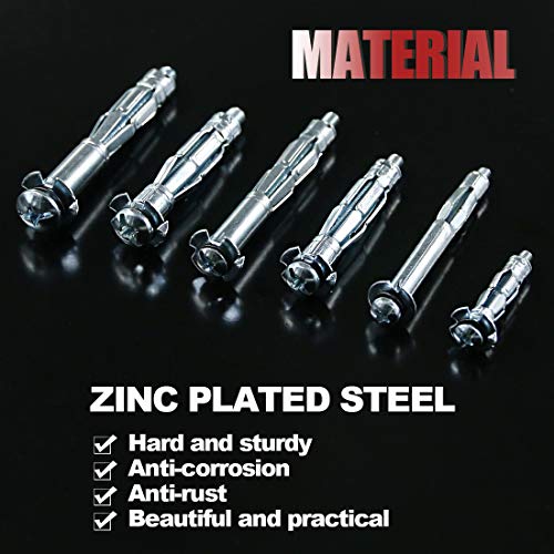 Hilitchi 42-Pcs [6-Sizes] Metal Zinc Plated Steel Hollow Wall Anchors Assortment Kit for Drywall Heavy Duty Molly Bolt Set
