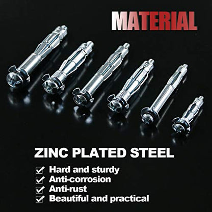 Hilitchi 42-Pcs [6-Sizes] Metal Zinc Plated Steel Hollow Wall Anchors Assortment Kit for Drywall Heavy Duty Molly Bolt Set