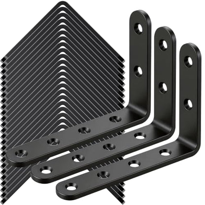 25Pcs Black Angle Brackets 3”x 5” Heavy Duty Corner Bracket 3MM for Wood - size: Black-3x5 Inch