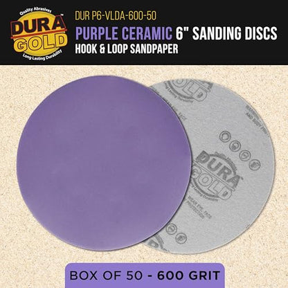 Dura-Gold Premium 600 Grit 6" Purple Film Ceramic Sanding Discs, Box of 50 - style: 600 Grit