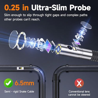 FOXWELL 2-Way 220° Articulating Borescope Camera with Light, Dual Lens - size: 2 Lens