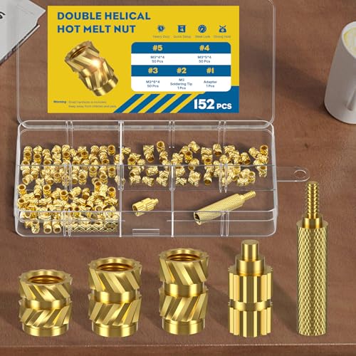 152 Pcs Threaded Inserts for Plastic, 3 Sizes of M3 Heat Set Inserts with Soldering Tip & Adapter, Brass Heat Inserts, Metric Knurled Nut Inserts Kit for 3D Printing Components