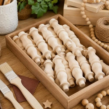 LOGOFUN 24 Pcs Unfinished Wooden Baluster Spindles 8.5 cm