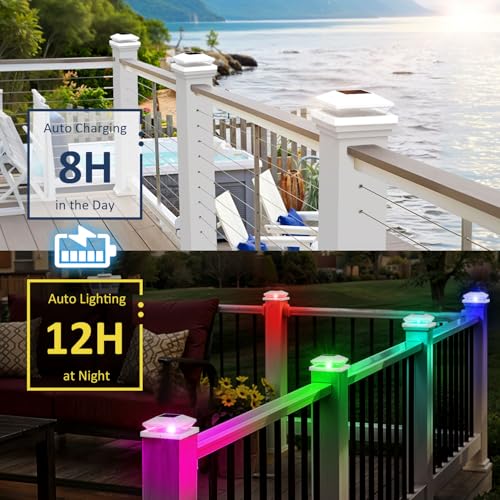 T-SUN Solar Post Cap Lights 6 Pack, RGBCW Fence Post Solar Lights White - color: White-RGBCW, size: 6 Pack