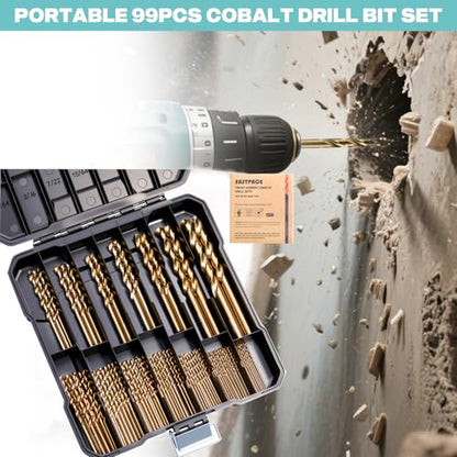 99Pcs M35 Cobalt Drill Bit Set, 1/16 inch-3/8 inch,Twist Jobber Drill Bit Kit for Stainless Steel, Hard Metal and Wood Plastic with Portable Indexed Case - size: 99Pcs Cobalt Drill
