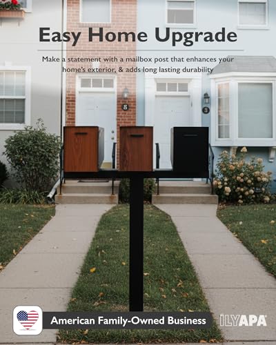 Ilyapa Triple Modern Mailbox Posts for Outside - 43x4x4 inch Black Metal Post Cover for Triple or Double Mailboxes, with Universal Mounting Bracket Plate, Fits Mailboxes up to 12in. Wide - color: Black Triple