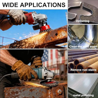 6 Pack Wire Wheel Brush for 4-1/2" Angle Grinder, 5/8" Threaded Arbor, 0.02" Carbon Steel Twisted Wire Brush for Rust Removal, Weld Cleaning
