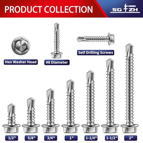 #8 x 3/4" Self Drilling Screws (218Pcs) Hex Washer Head 410 Stainless Steel Self Tapping Screws for Metal Sheet Metal Screws with Hex Socket Included - color: Silver, size: #8 x 3/4"