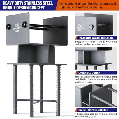 Stainless Steel 6"x6"(Actual 5.5"x5.5") Post Base Bracket Concrete, Wet Set Concrete Post Anchor Bracket Heavy Duty 1Pack - size: 6"-Wet Set
