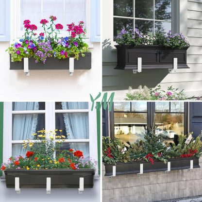 Y&M Adjustable Window Box Brackets 6 Pack, Wall Mount Planter Box Brackets - size: Set of 6- White