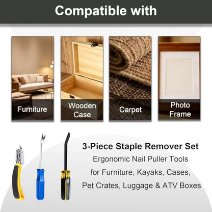 3-Piece Heavy Duty Upholstery Staple Remover Tool Set, Nail Puller Plier, Tack Lifter, Fastener Remover for Carpet,Furniture,Floor,Photo Frame,Wooden - color: 3 Pcs