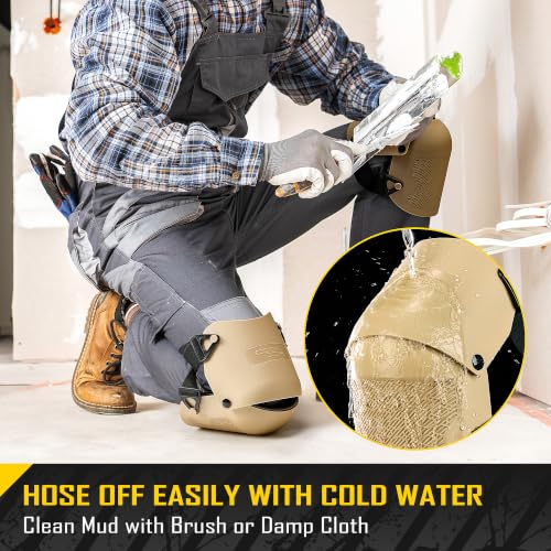 COOLJOB Heavy Duty Knee Pads with Anti-slip Strong Double Straps, Safety Work Knee Pads with Foam Padding for Men Women, Ideal for Gardening Construction Home Improvement, 1 Pair, Black/Beige - color: Beige