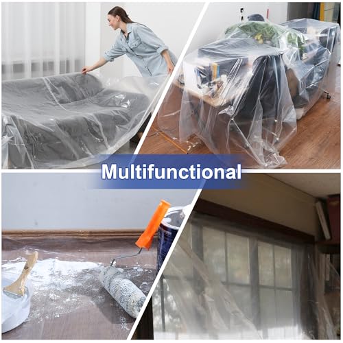 Plastic Drop Cloths, 1Mil Thick, 9x12 Ft, Thickened Painter's Sheeting - size: 1mil-1Pack