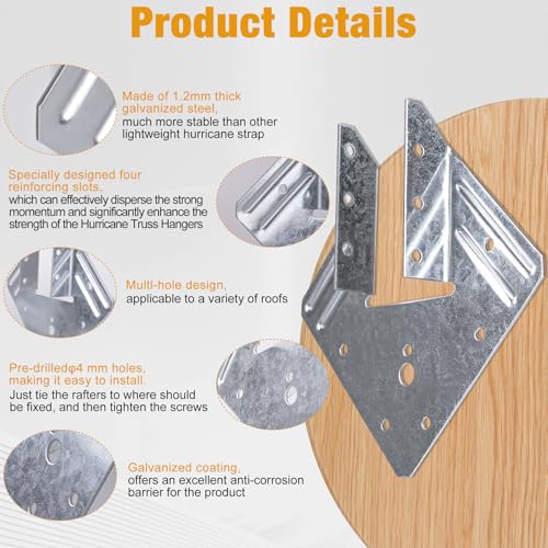 Hurricane Ties for Rafters 24 Pack, 18-Gauge Hurricane Roof Straps for Shed, Heavy Duty Galvanized Rafter Ties, Hurricane Wood Clips Rafter Brackets Joist Brackets - style: 24pcs