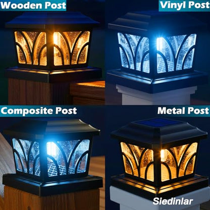 SIEDiNLAR Solar Post Cap Lights Outdoor Aluminum Glass 2 Modes 4 Pack Black - color: Black, size: 4 Pack