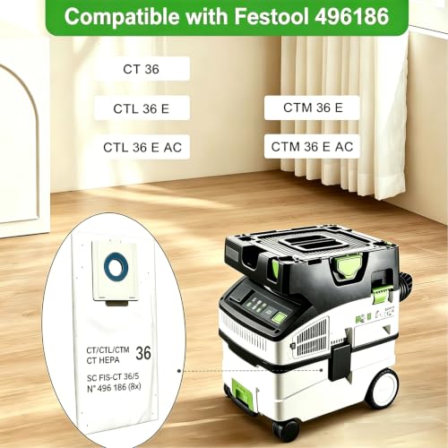 10 Pack 496186 Vacuum Bags for Festool CT 36 CTL 36 CTM 36 SelfClean