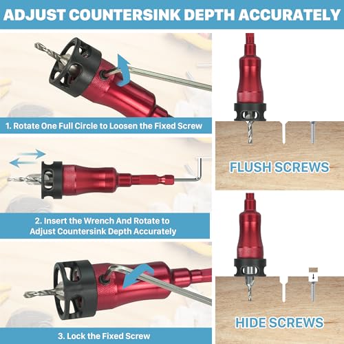 KEENTECH 10-in-1 Countersink Drill Bit Set with Ball Bearing Depth Stop - style: Countersink Bits